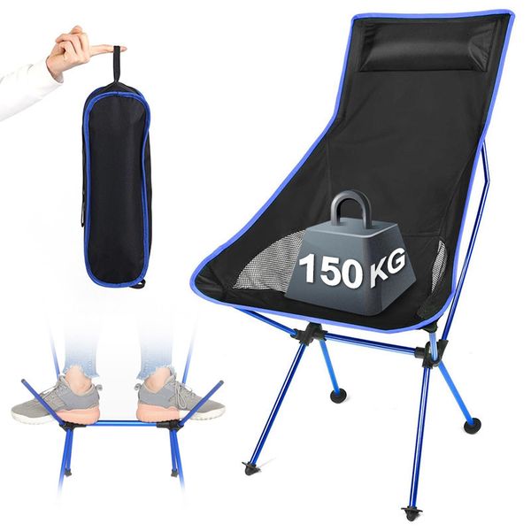 Mobilier de camp Portable chaise pliante Camping en plein air voyage pêche 150 kg MaxLoad BBQ siège de bureau à domicile lune 230617