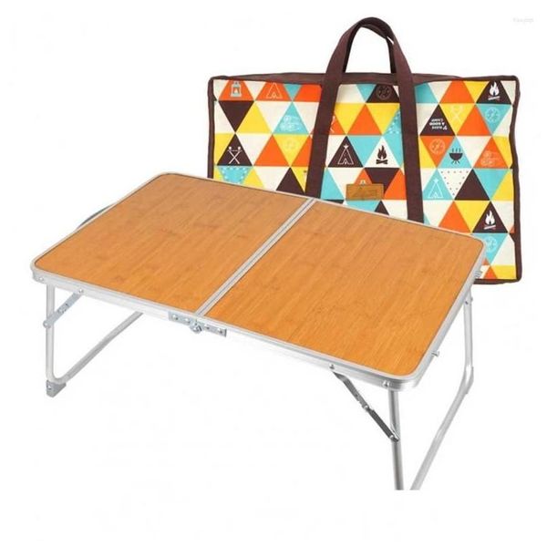 Muebles de campamento Mesa plegable portátil Cam Wood Desk Gamper con mango mochila reutilizable Carry de playa Drop de entrega Dhwmt