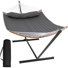 Kampmeubilair draagbare hangmat met stand Inbegrepen Rede Camping House Dark Gray Double Hangock met gebogen spreidingsbalk Tuinmeubelsets Y240423