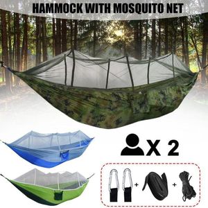 Muebles de campamento Tienda de campaña portátil al aire libre Hamaca con mosquitera 2 personas Dosel Paracaídas Cama colgante Caza 210T Nylon Dormir