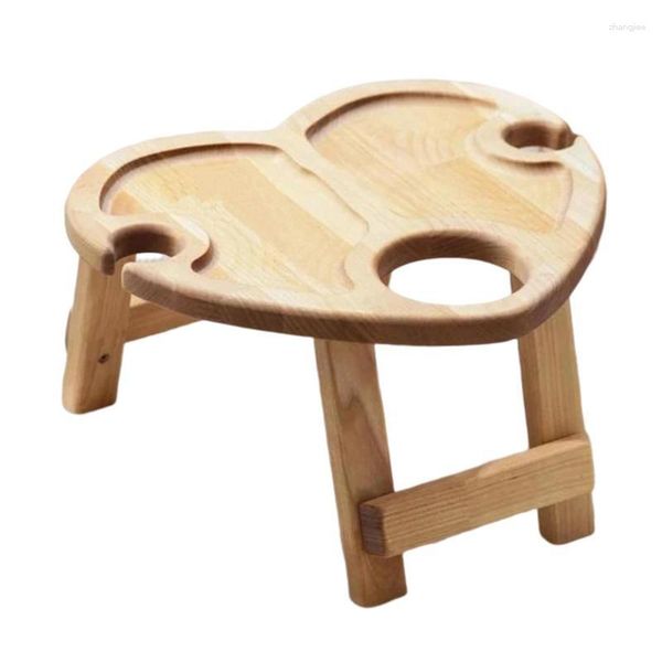 Meubles de camping Table à vin portable en forme de coeur pliante pour pique-nique en bois sur la plage Petit plateau de fromages pour collation en plein air Concerts au jardin du parc