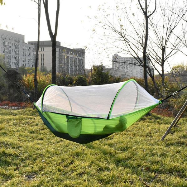 Muebles de campamento Hamaca de apertura rápida con mosquitera Cama individual para exteriores Cama doble para adultos Camping Salvaje Antivuelco Columpio antimosquitos