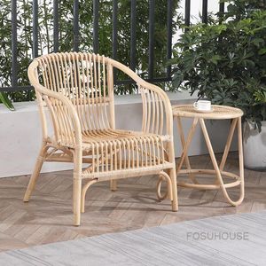 Kampmeubilair Echte rattan Buitenstoelen Leisure Creative Beach Chair Backstest Teahouse Home Balkon Designer Luimtoel