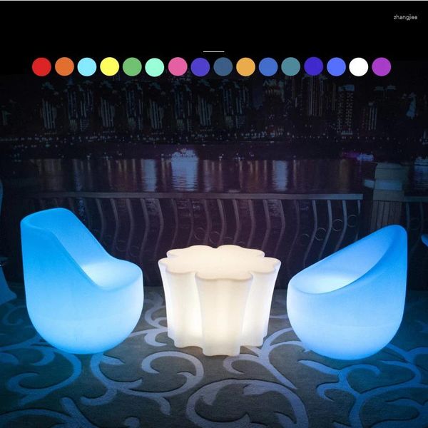 Camp Meubles Rechargeables Luminal LED Stump Table 70 68 46cm PE Couleur en plastique Modification des tables basses à cinq feuilles Patio étanche