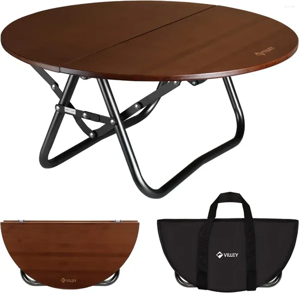 Mobilier de Camp Table pliante ronde Camping demi-pli Portable avec sac de transport pour pique-nique extérieur intérieur café Barbecue plage Ca