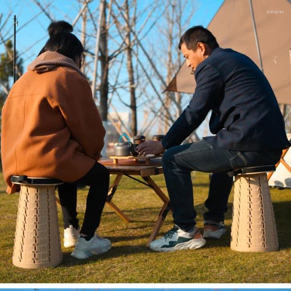 Muebles de campamento Taburete plegable de goma suave portátil para viajes al aire libre Almacenamiento ajustable Conveniente Ahorro de espacio Robusto