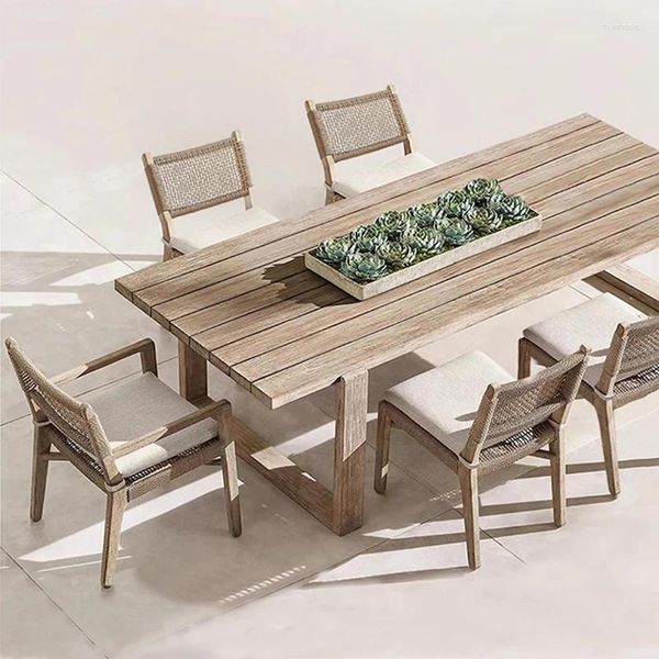 Meubles de camp Tables d'extérieur en bois massif chaises Villas cours haut de gamme en teck El jardins à manger