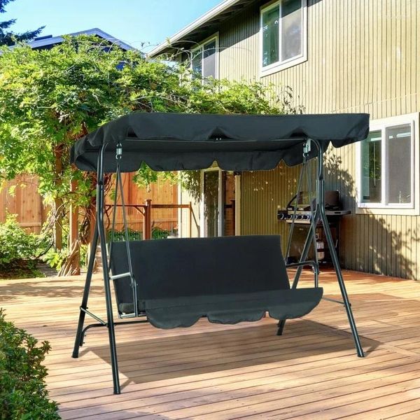 Camp Furniture Chaise pivotante en acier pour 3 personnes avec auvent réglable résistant aux intempéries et construction durable