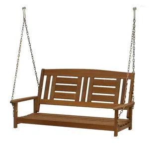 Camp Furniture Tioman Balançoire de porche en bois dur à suspendre en métal – Support de chaise hamac de balcon marron