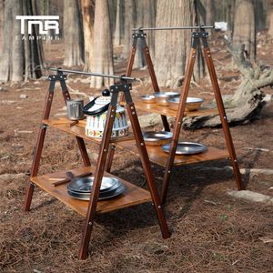 Camp Furniture TNR Outdoor Camping Picknick Opvouwbare Rekken Hout 2 Layer Storage Draagbare Opvouwbare Plank Tool Rack