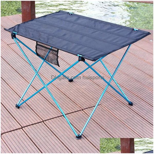 Muebles de campamento Tralight Mesa de leva plegable portátil Mesas enrollables compactas con bolsa de transporte para senderismo al aire libre Picnic Drop Entrega Dhuk5