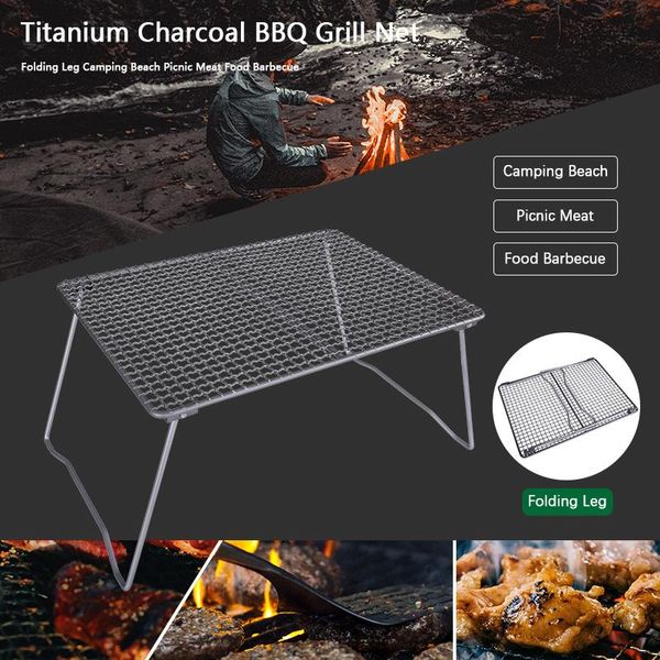 Mobilier de camp pique-nique de voyage filet de gril en titane grille de grillage pour barbecue mini support de casserole pliable table de camping légère pour la cuisine en plein air