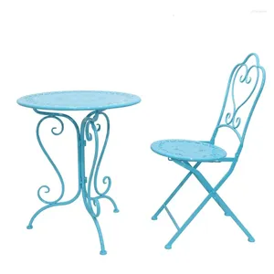 Mobilier de camp Design Vintage extérieur jardin Patio ensemble Table et chaises en métal bleu balcon décoratif pliant
