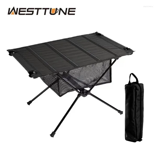 Muebles de campamento Mesa plegable para acampar Westtune Mesas turísticas de aleación de aluminio portátiles enrollables Oxford 1680D ligeras para picnic al aire libre