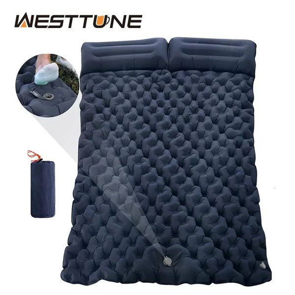 Muebles de campamento WESTTUNE Colchón inflable doble con bomba de almohada incorporada Almohadilla para dormir al aire libre Estera de aire para acampar para viajes Mochilero Senderismo 231123