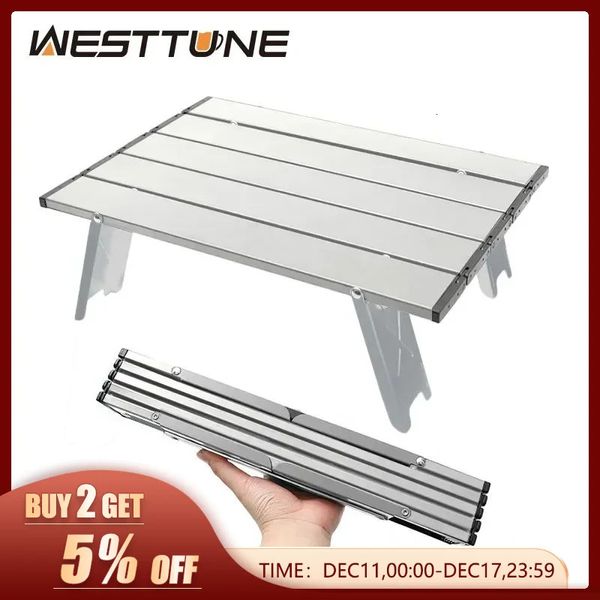 Meubles de camp WESTTUNE Mini table de camping ultralégère portable en alliage d'aluminium extérieur enroulable pliante pour sac à dos pique-nique barbecue 231212