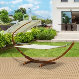 Kampmeubilair Wit 13FT Houten Booghangmat Met Luifel Buitenbed Houten Standaard Voor Patio Balkon Tuin Achtertuin