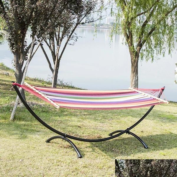 Mobilier de camp en gros extérieur intérieur portable noir pliant hamac durable avec support livraison directe sports en plein air camping randonnée Dhp3V