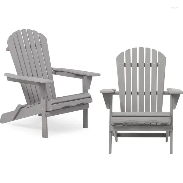 Camp Meubles en bois pliant des chaises Adirondack Ensemble de 2 salon semi-présélectionné pour la pelouse de jardin de patio extérieur.