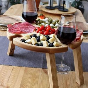 Kampmeubels houten buitenvouwpicknicktafel met glazen houder rond opvouwbaar bureau wijnrek inklapbare ys-buy