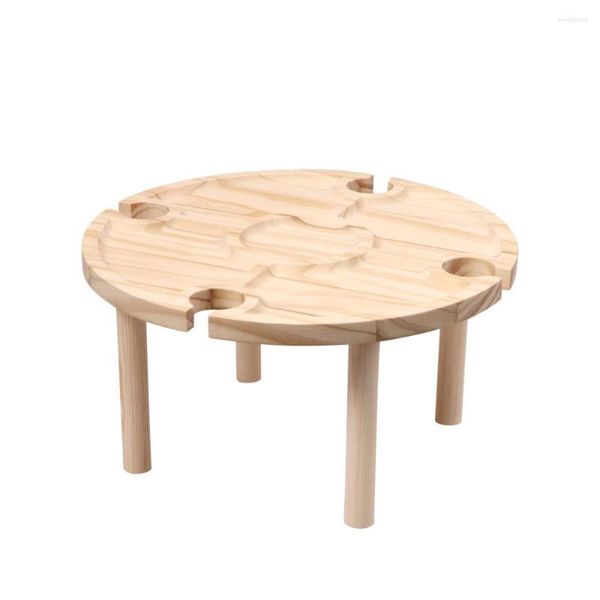 Meubles de camping Table de pique-nique pliante extérieure en bois Portable Creative 2 en 1 Porte-verres à vin Table pliante pour jardin Camping et voyage