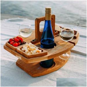 Camp Meubles en bois Table de pique-nique extérieure en bois Porable Cam amovible Bureau de vin Verre en verre Couche de fruit Plateau pour la fête de fête Sports Dhigb