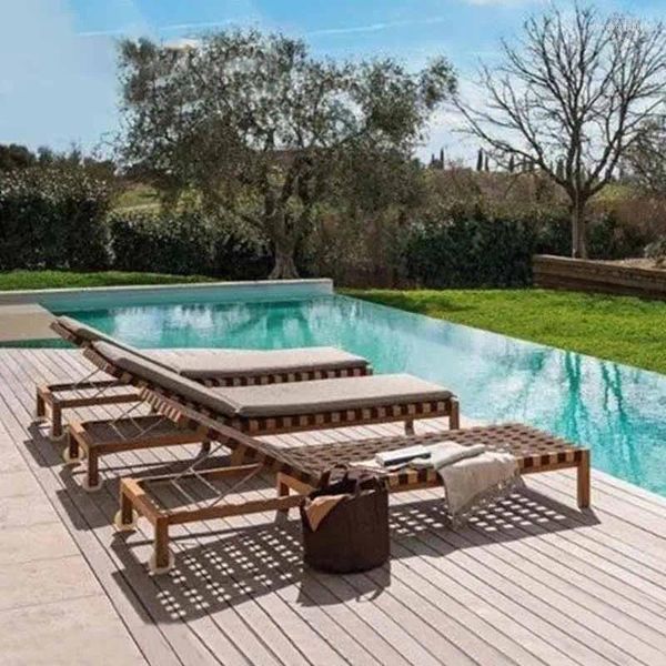 Meubles de camping en bois piscine extérieure chaise longue balcon lit plage bois massif pliant