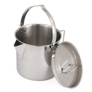 Cozinha de acampamento 1.2L Chaleira de aço inoxidável ao ar livre Alpinismo Bule de acampamento portátil Fogão Panela de café Panela de piquenique P230506