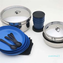 Camp Kitchen 22-delige mess kit en pannen ingesteld met mesh draagtas goed