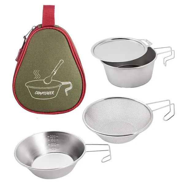 Camp Kitchen 304 bol Sierras en acier inoxydable, couverts de Camping en plein air, passoire avec sac de rangement, tasse de pique-nique Portable, ustensiles de cuisine de randonnée 231120