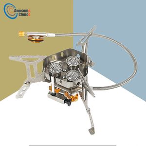 Camp Cuisine 5800W 3 Brûleurs Camping Cuisinière À Gaz Pliable Piezo Allumage Léger Coupe-Vent Randonnée Sport En Plein Air Cuisine 221021