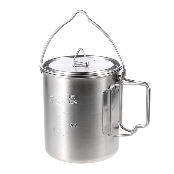 Camp Kitchen 750 ml en acier inoxydable camping en plein air pot accrocher tasse tasse d'eau avec couvercle et poignée pliable cuisson pique-nique 221107