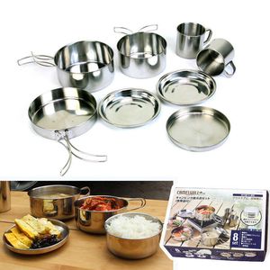 Camp Kitchen 8pcs Outdoor roestvrijstalen pot bergbeklimmen camping draagbare kom grill vouwpotten en pannen set koken anti -aanbak kookgerei p230506