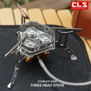 Camp Kitchen Arrival Outdoor Portable Three Head Stove Camping Windproof Picnic Foldable Gas 230726