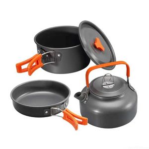 Camp Kitchen Camping Cookware Kit Outdoor Aluminum Cooking Set Water Kettle Pan Pot Travelling Hiking Picnic BBQ Tableware Equipment NEW YQ240123