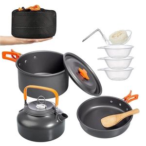 Camp Kitchen Camping Pookgerei Kit Outdoor aluminium kookset Water Kettel Pan Pot Travel Wandicing Picknick BBQ TABLE TRABLE APPARATUUR 220920