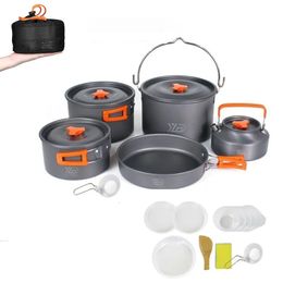 Campamento Cocina Camping Juego de utensilios de cocina Aluminio 2 8 personas Vajilla portátil para exteriores Juego de cocina Kit de cocina Pan Tazón Hervidor Olla Senderismo BBQ Picnic 231120