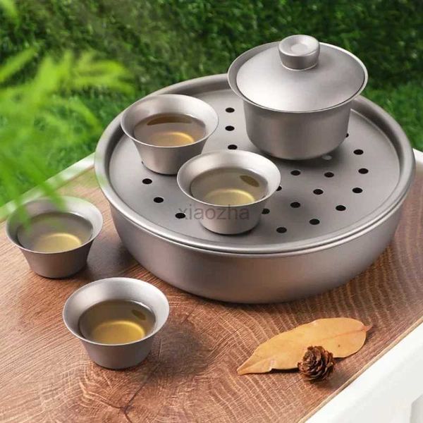 Campamento Cocina Camping Juego de té de titanio Vajilla Caminata al aire libre Picnic Hacer equipo de té Taza de té ultraligera portátil con caja de almacenamiento 240329