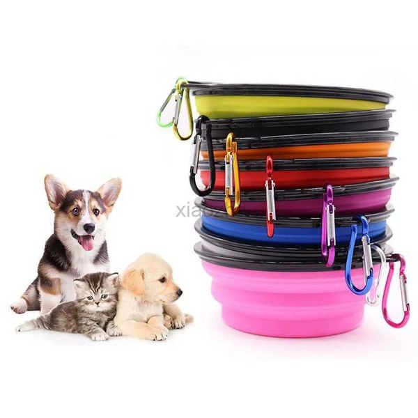 Campamento Cocina Plegable Pet Silicona Comida para perros Tazón de agua Acampar al aire libre Viajes Suministros para mascotas plegables portátiles Platos para mascotas con mosquetón 240329