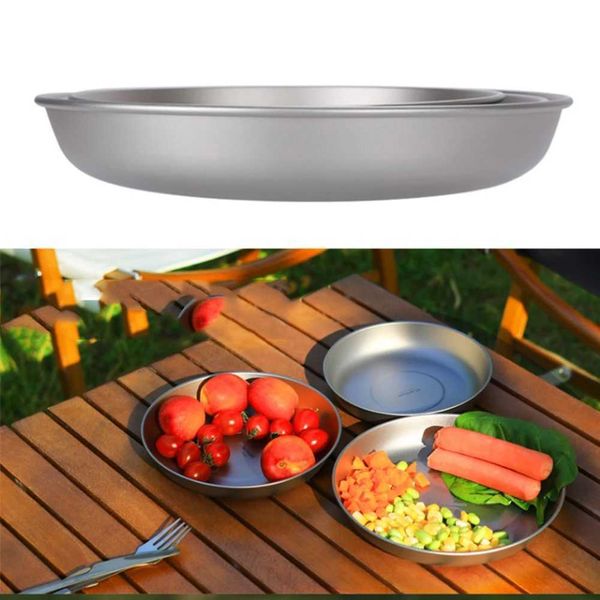 Campamento Cocina Juego de platos para acampar caliente Vajilla de titanio ultraligera Vajilla Comida Pan Plato Picnic al aire libre Bushcraft Senderismo Cubiertos de viaje Equi YQ240123