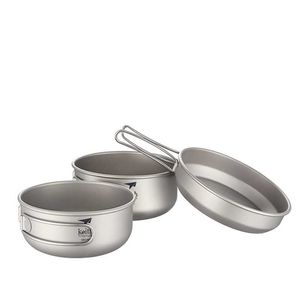 Camp Cuisine Keith 3pcs Ensemble d'établissements de camping Camping Titanium Pot Pan Cuisine Ensemble avec des poignées pliables Camping Cook Swege Pot Pot With Mesh Carry P230506