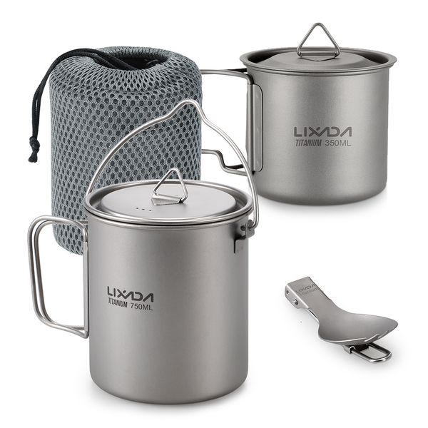 Camp Kitchen Lixada Pot Camping Taza de agua Taza Ligera 750ml 350ml Spork Outdoor Vajilla 230307