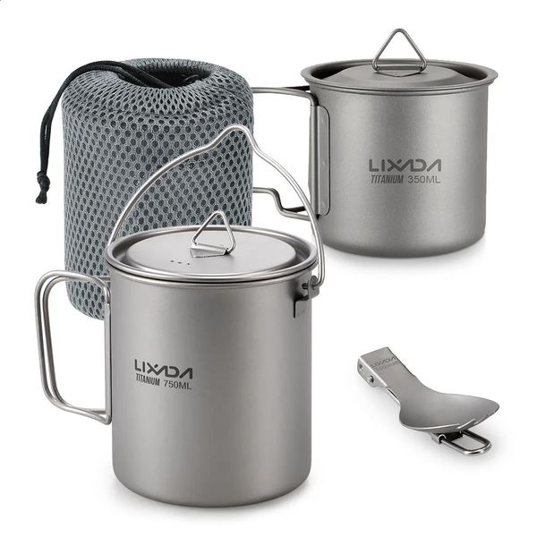 Camp Kitchen Lixada Pot Taza de agua para acampar Taza ligera 750 ml 350 ml Spork Vajilla para exteriores 231109