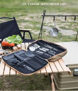 Camp Kitchen Ustensiles de cuisine de camping en plein air, ensemble de 8 pièces livré avec un kit de rangement complet d'ustensiles de cuisine épais, fournitures de couverts, outils 231123