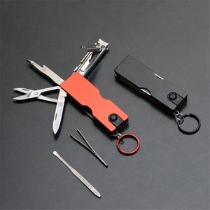 Camp Kitchen Outdoor Multifunction Mini Keychain Knife LED Light Nail Clipper Earpick Scissors Tweezer Pocket EDC Tools Multi Hiking Gears 231123