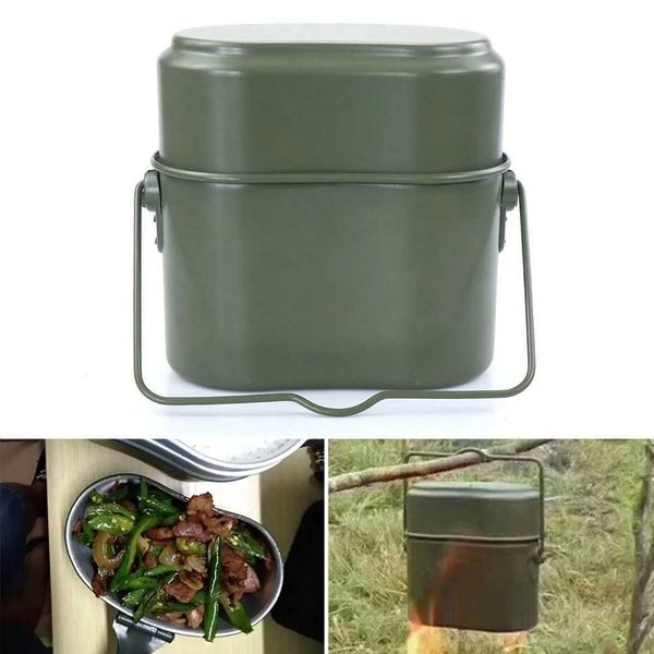 Camp Kitchen Kits de mess de camping portables 3 en 1 batterie de cuisine de camping ensemble de cuisine batterie de cuisine de randonnée kit de mess de l'armée kits de mess de cuisine boîtes à lunch YQ240123