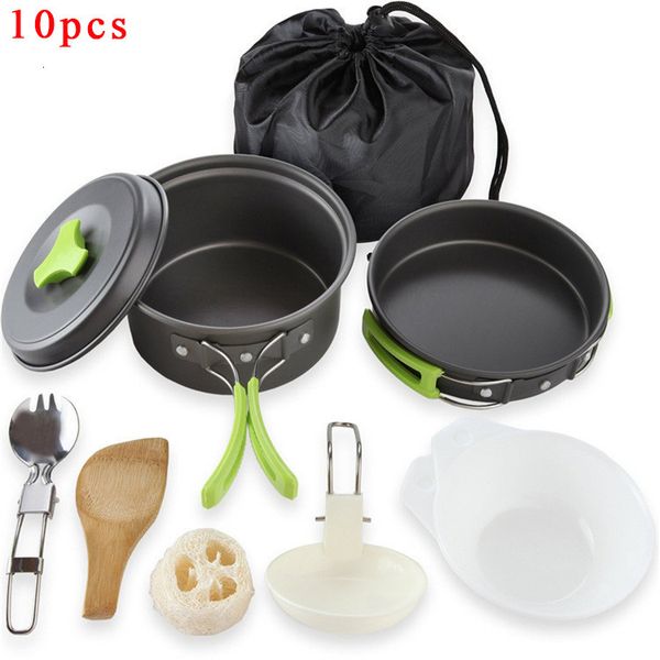 Camp Kitchen Portable Camping vaisselle ensemble de cuisine Batterie de cuisine en plein air casserole bol cuillère fourchette Ustensiles pour la randonnée pique-nique voyage sauvage campismo 230307