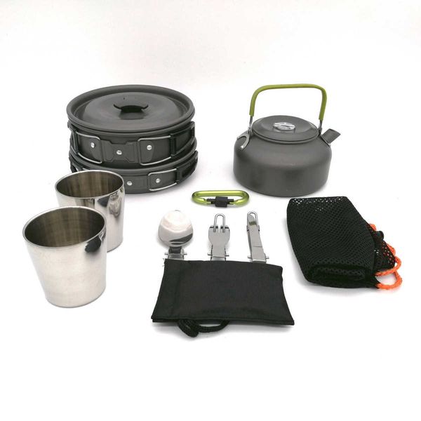 Ustensiles de cuisine portables pour Camping en plein air, bouilloire, tasses, casseroles, vaisselle, Kit de désordre pour 2 personnes, P230506