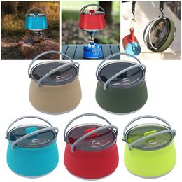 Camp Kitchen Bouilloire pliante en silicone Théière de camping Cuiseur à thé à café portable Mini marmite à eau bouillante pliable avec poignée Fournitures de randonnée 230905