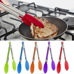 Camp Kitchen Roestvrij staal Siliconen Tang BBQ Clip Salade Brood Kook voedsel Serving Tang Kitchen-Tools keukengerei